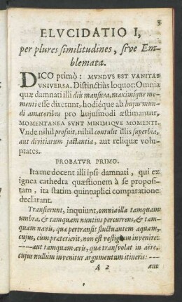 Elucidatio I, pre plures similitudines, sive Emblemata