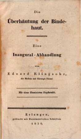 Die Überhäutung der Bindehaut : Eine Inaugural-Abhandlung