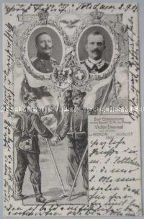 Bildpostkarte an Lottchen Hellwig "Zur Erinnerung an den Besuch S.M. des Königs Victor Emanuel von Italien zu Berlin August 1902"