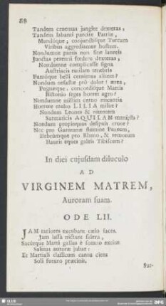 Ad Virginem Matrem, Auroram suam. Ode LII.