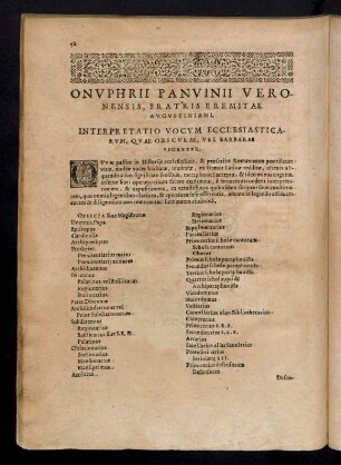 Onuphrii Panvinii Veronensis ... Interpretatio Vocum Ecclesiasticarum, Quae Obscurae, Vel Barbarae Videntur.