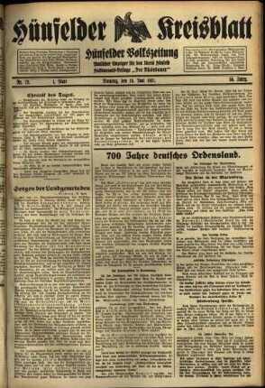 Erste Ausgabe vom Dienstag, den 16. Juni 1931.