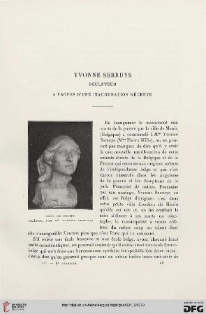 5. Pér. 4.1921: Yvonne Serruys : sculpteur; à propos d'une inauguration récente