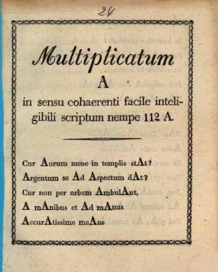 Multiplicatum A in sensu cohaerenti facile intelligibili scriptum nempe 112 A