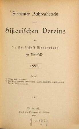 Jahresbericht des Historischen Vereins für die Grafschaft Ravensberg. 7. 1887