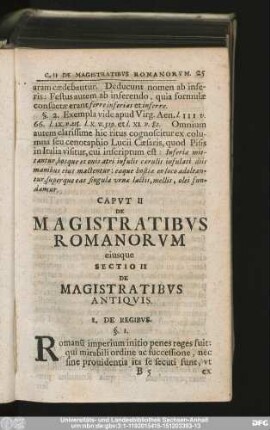 Sectio II De Magistratibus Antiquis.