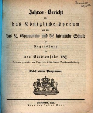 Jahres-Bericht. 1842/43 (1843)