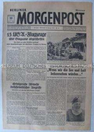 Tageszeitung "Berliner Morgenpost" u.a. zum Krieg im Pazifik und in Asien
