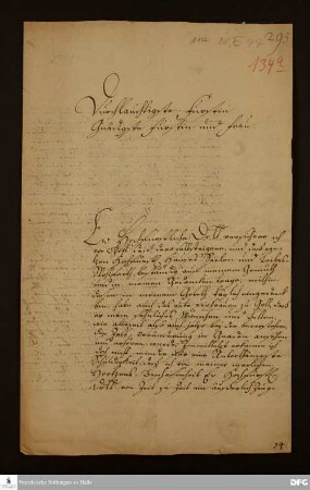 Brief von Johann Daniel Herrnschmidt an Henriette Dorothea v. Nassau-Idstein.