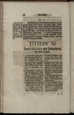 Titulus XI. Von Publication und Vollziehung des End-Urtheils.
