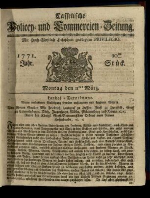 10tes Stueck, Montag den 11ten Maerz 1771