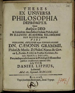 Theses Ex Universa Philosophia Depromptae