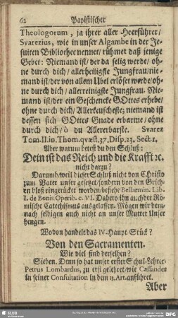 Wovon handelt das IV. Haupt-Stück? Von den Sacramenten