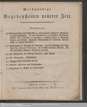 Merkwürdige Begebenheiten neuerer Zeit, 1829