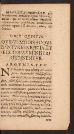 Liber Quintus Quibus Modis Acquirantur Benficia, Et Ecclesiae Ministri Ordinentur.