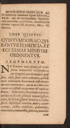 Liber Quintus Quibus Modis Acquirantur Benficia, Et Ecclesiae Ministri Ordinentur.