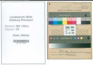 Entnazifizierung Martha Adam , geb. 31.01.1887 (Justizangestellte)