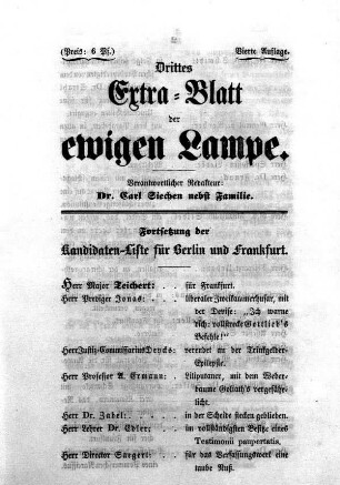 1848: Drittes Extra-Blatt der ewigen Lampe