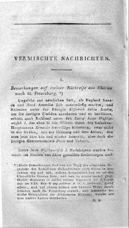 Bemerkungen auf meiner Rückreise aus Sibirien nach St. Petersburg / D. H.
