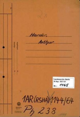 Personenheft Arthur Harder (*19.09.1910, +03.02.1964), SS-Hauptsturmführer
