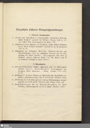 Verzeichnis früherer Ortsgesetzsammlungen