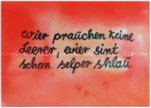Satirische Postkarte zum Thema Bildung