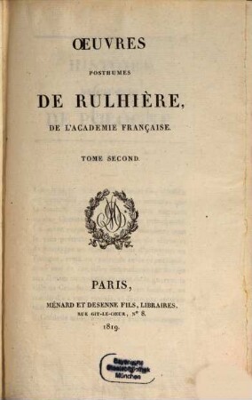Oeuvres posthumes de Rulhière, de l'Académie Française, 2