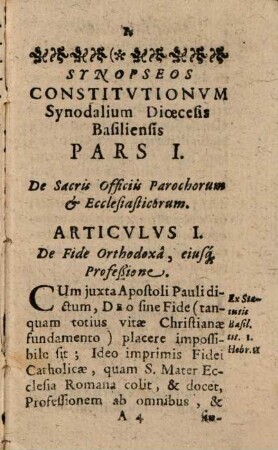 Synopsis constitutionum et ordinationum synodalium dioecesis Basileensis