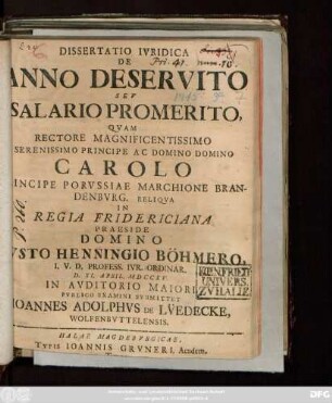 Dissertatio Ivridica De Anno Deservito Sev Salario Promerito