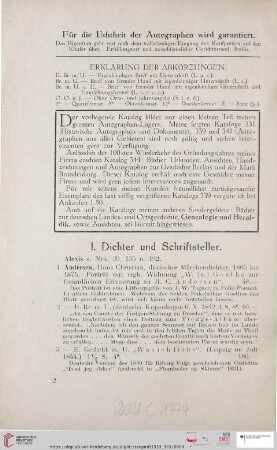 I. Dichter und Schriftsteller (Nr. 1-272)
