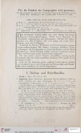 I. Dichter und Schriftsteller (Nr. 1-272)
