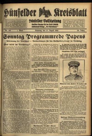 Erste Ausgabe vom Samstag, den 27. August 1932.
