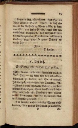 V. Brief. Sir Georg Warwick an Carl Lesley.
