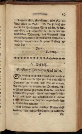 V. Brief. Sir Georg Warwick an Carl Lesley.