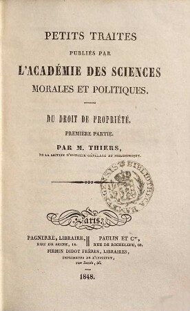 Du droit de propriété : (Première/Deuxième partie)