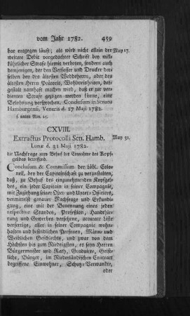 CXVIII. Extractus Protocolli Sen. Hamb.