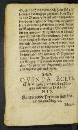Quinta Ecloga Virgilii germanice reddita, quae inscribitur Daphnis.