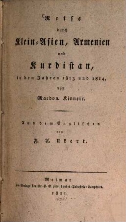 Reise durch Klein-Asien, Armenien und Kurdistan, in den Jahren 1813 und 1814