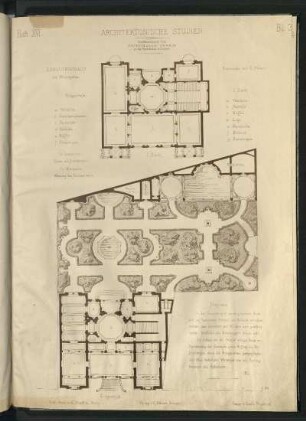 Entwurf zu einem Erholungshaus. Grundriss Erdgeschoss, 1. Obergeschoss