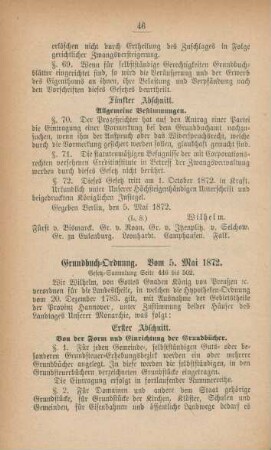 Grundbuch-Ordnung. Vom 5. Mai 1872