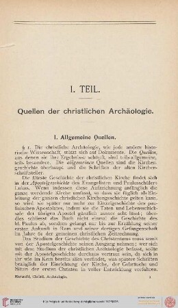 I. Teil: Quellen der christlichen Archäologie