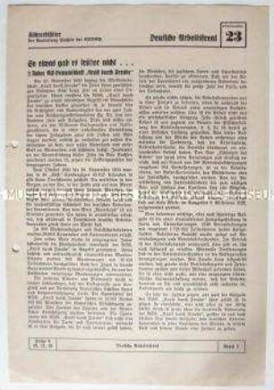 Informationsblatt der NSDAP-Gauleitung Sachsen (Deutsche Arbeitsfront) zum 2. Jahrestag der NSG "Kraft durch Freude"