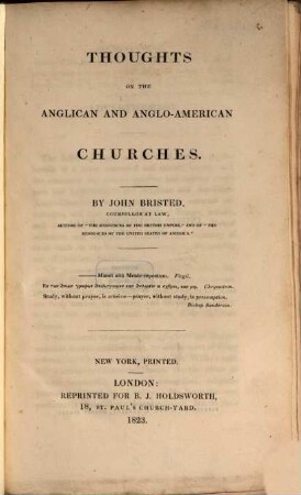 Thought, on the anglican and Anglo-American churches