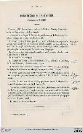 Séance du Comité du 20 juillet 1868