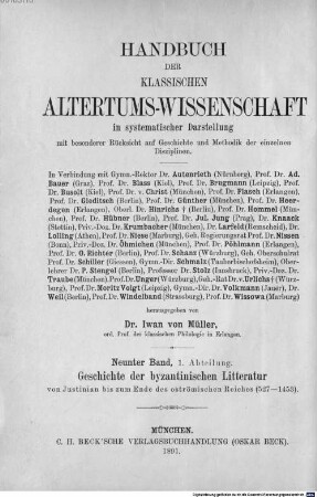 Geschichte der byzantinischen Litteratur : von Justinian bis zum Ende des oströmischen Reiches (527-1453)