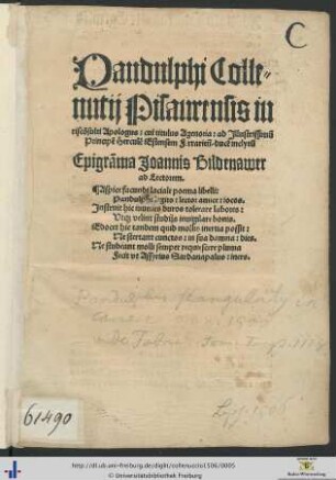 Epigramma Joannis Bildenawer ad Lectorem