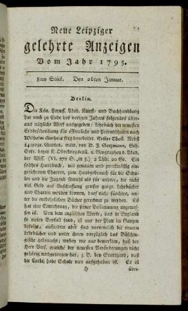 8tes Stück. Den 26ten Januar.
