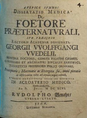 Dissertatio Medica De Foetore Praeternatvrali