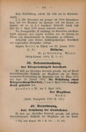 40. Verordnung, betr. Erhöhung der Hundesteuer.