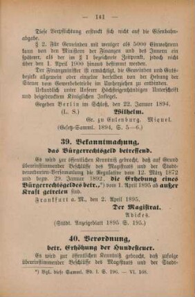 40. Verordnung, betr. Erhöhung der Hundesteuer.